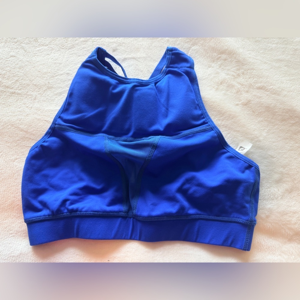 Chestee Blue Strappy Sports Bra Womens 8 High Impact Crossback Athletic